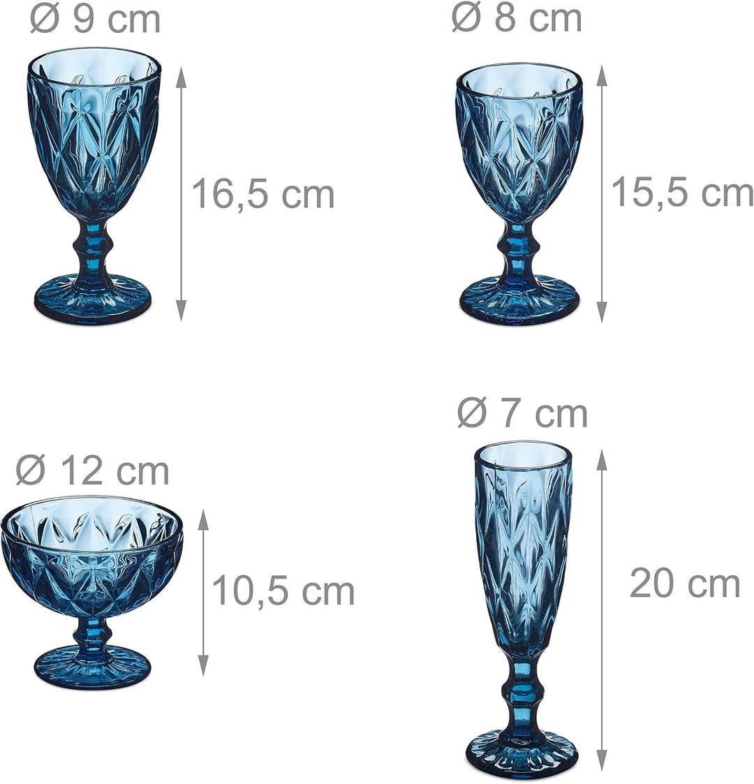 Relaxdays Gläser Set, 7-teilig, Krug, Eisbecher, Sektglas, je 2 Trinkgläser &amp; Weingläser, Gläser spü