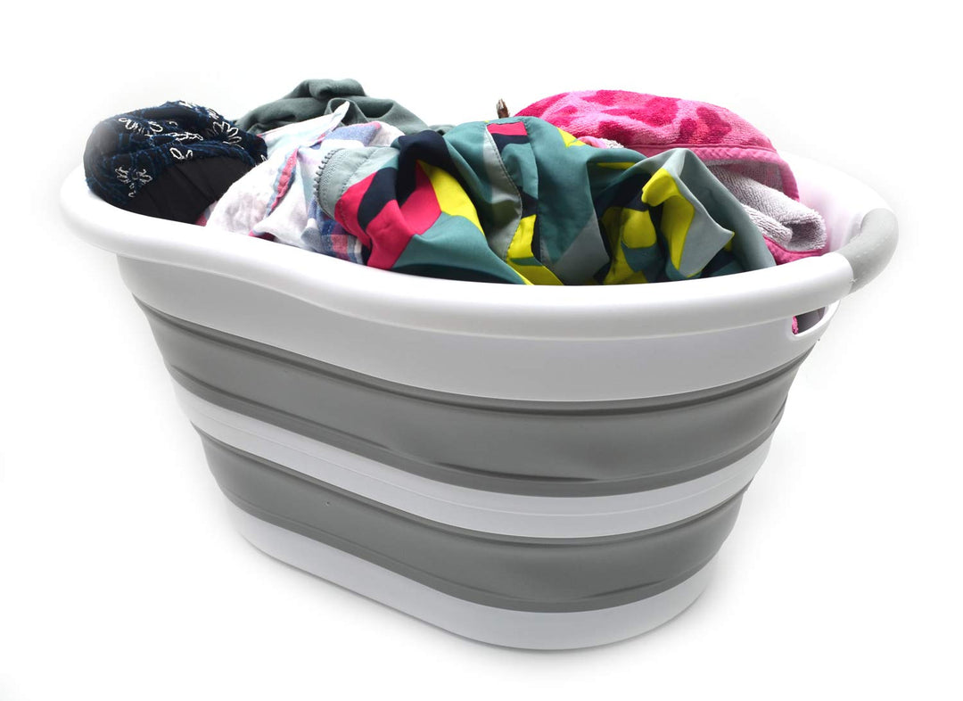 SAMMART 36L Collapsible Plastic Laundry Basket, Water Capacity 28L (Oval, Grau) Oval Grau, Oval Grau