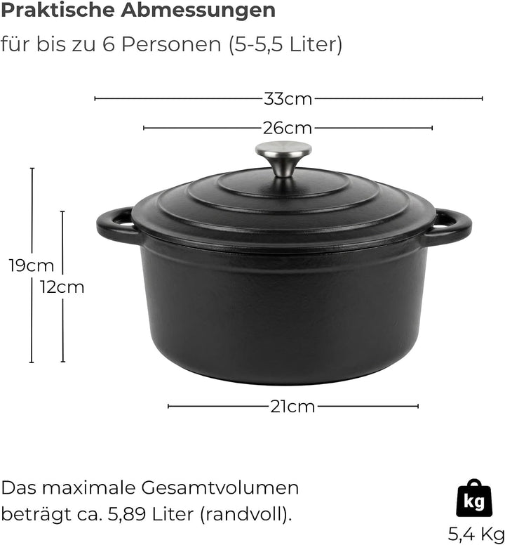 osoltus Bräter Gusseisen m. Deckel Emaille Bratentopf Gusseisentopf (Schwarz, rund) Schwarz rund, Sc