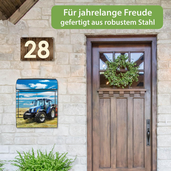 banjado® Design Briefkasten mit Motiv Traktor 39x47x14cm &amp; 2 Schlüssel - Briefkasten Stahl schwarz m