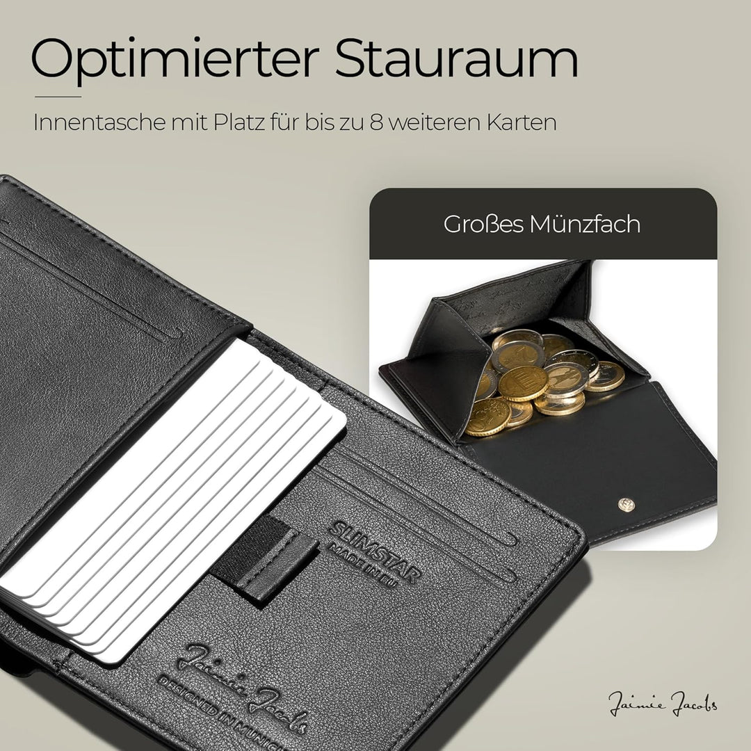 Jaimie Jacobs SLIMSTAR mit grossem Münzfach dünne Geldbörse Leder Slim Wallet Hochformat Geldbeutel