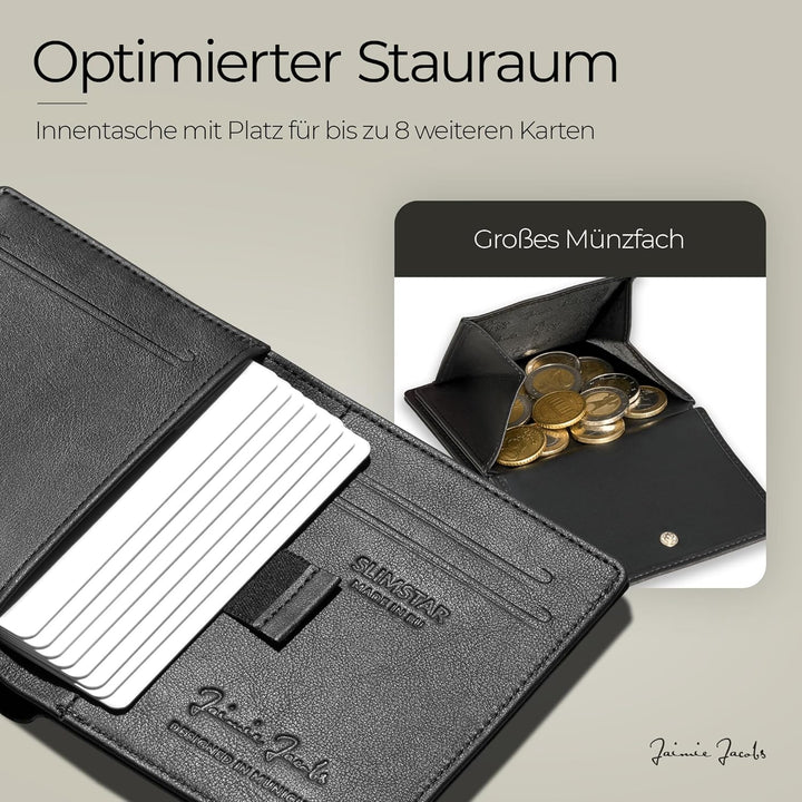 Jaimie Jacobs SLIMSTAR mit grossem Münzfach dünne Geldbörse Leder Slim Wallet Hochformat Geldbeutel