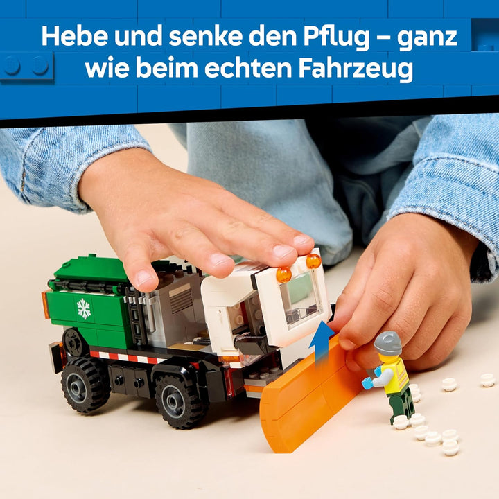 LEGO City Schneepflug - Spielzeug Set mit Minifigur, Werkzeugen und Streufunktion - Geburtstagsgesch