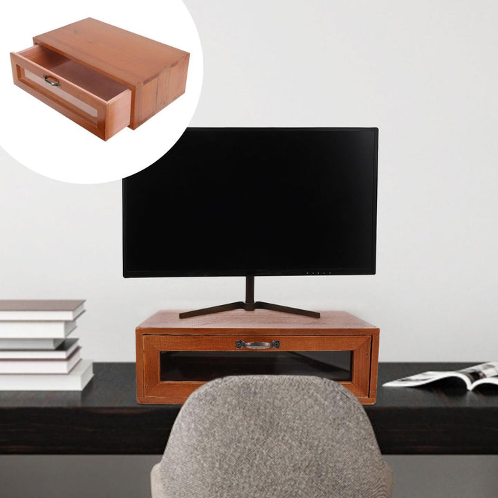 UKCOCO Monitorständer Mit Schublade: Retro Schreibtisch Monitor Erhöhung Holz Desktop Organizer Und