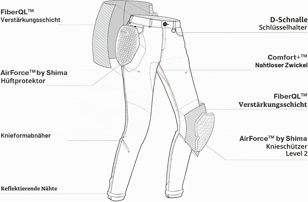 SHIMA DEVON Motorradjeans - Belüftete Elastische Slim Fit Biker Motorradhose mit FiberQL-Verstärkung