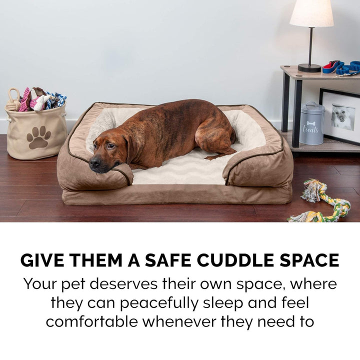 FurHaven Large Memory Foam Dog Bed Perfect Comfort Plush & Velvet Waves Sofa-Style w/Removable Washa