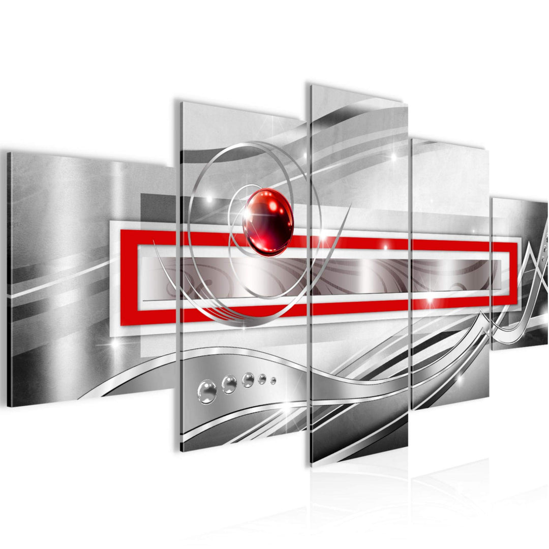 Runa Art Wandbilder Abstrakt 5 Teilig Bild auf Vlies Leinwand Deko Wohnzimmer Schlafzimmer Grau Rot