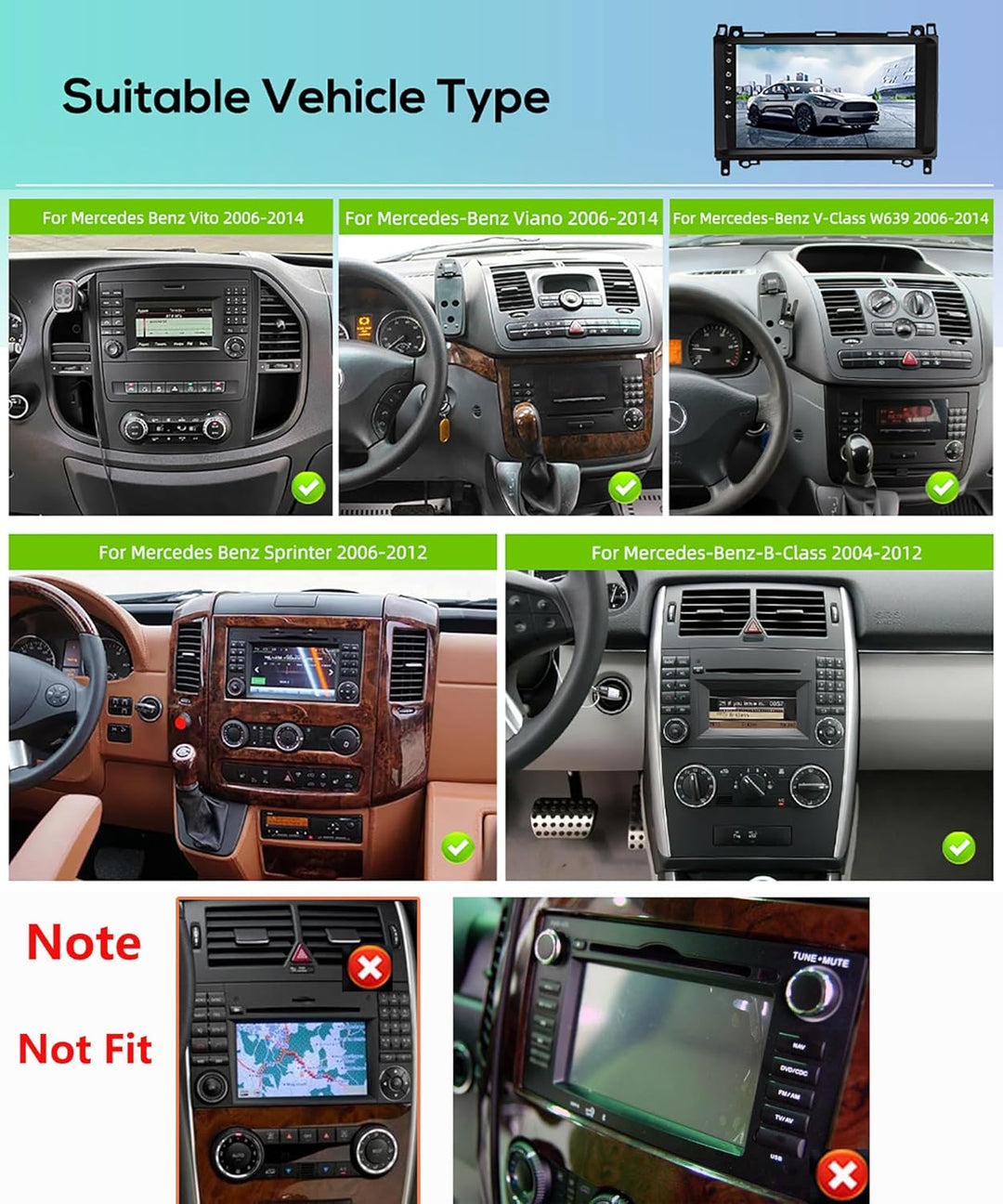 4G+64G Wireless Carplay Android Autoradio für Mercedes Benz A/B Class W169 W245 B200 W639 Vito Viano