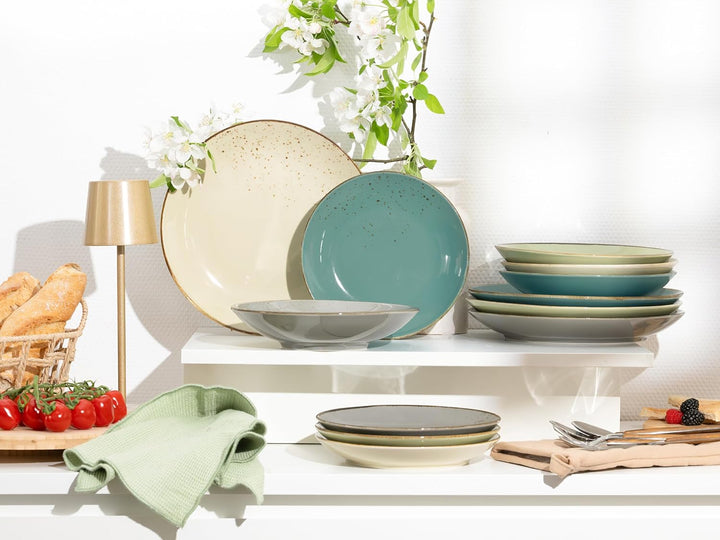 Creatable 20963, Serie Nature Collection, Geschirrset, Teller Set 12 teilig, Steinzeug Original 12 t