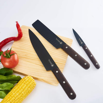 LAGUIOLE - Set mit 5 Küchenmessern - Schwarze Klinge - Hände aus Buchenholz - - mehrfarbig