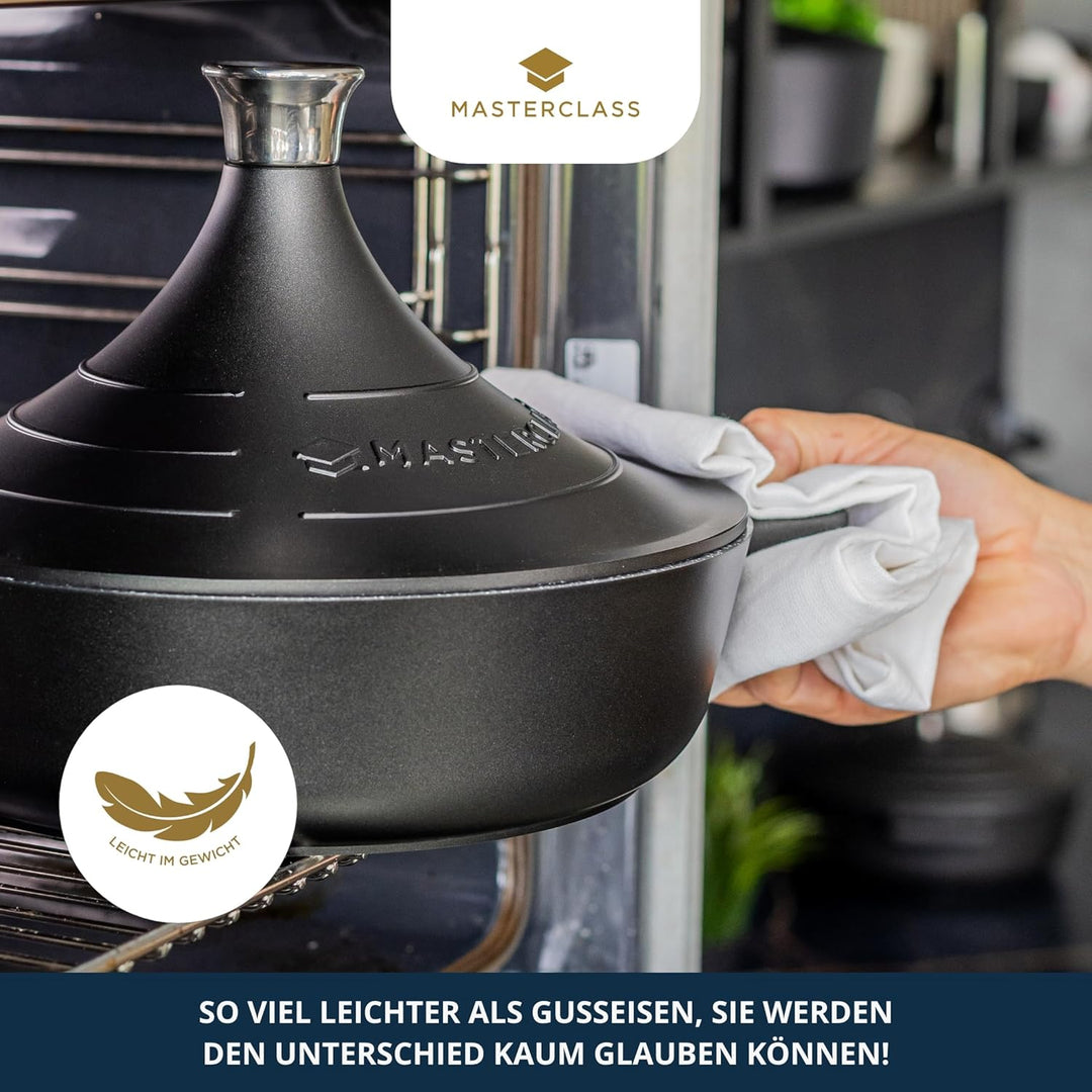 MasterClass Tajine-Form aus Aluminiumguss mit selbstbindendem Kegeldeckel, 4 l, Antihaftbeschichtung