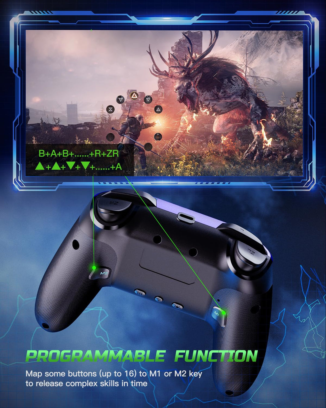 VOYEE Switch Controllers kompatibel mit Switch/Lite/OLED/Windows, 1000mAh Programmierbar RGB Blitz L