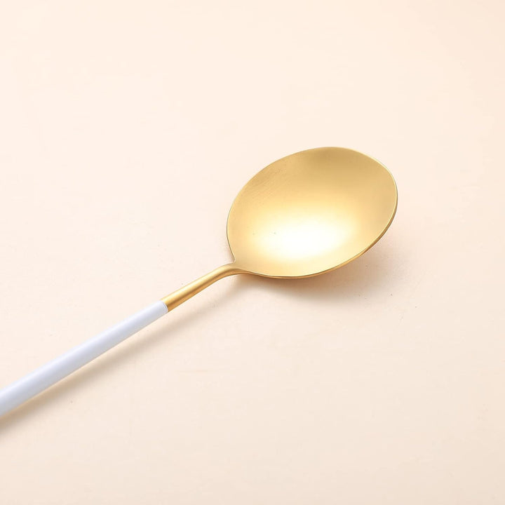 Salatbesteck, Löffel und Gabel, 29 cm, 18/10 Edelstahl, Titanbeschichtung (Weissgold) Weiss/Gold, We