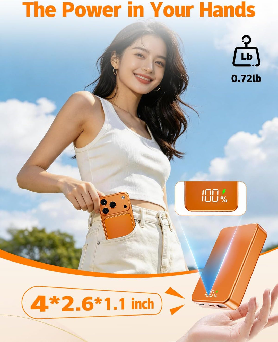 26800mAh Magnetische Powerbank, Mag-Safe-kompatibel, Orange, Orange