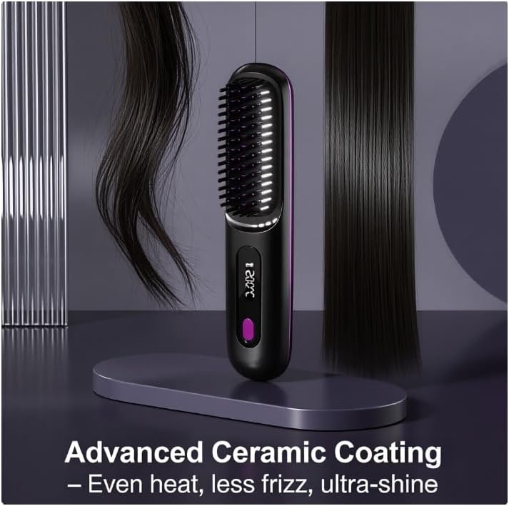 Stylingbürste für kurze Haare Elektrisch, 3-in-1 Kabelloser Haarglätter mit LED Display & Keramiksch