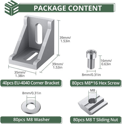 EYPINS 40x Befestigungsmaterial, Aluprofil 40x40 40x80 Nut 8 Aluminium Raster Streben Winkel Befesti