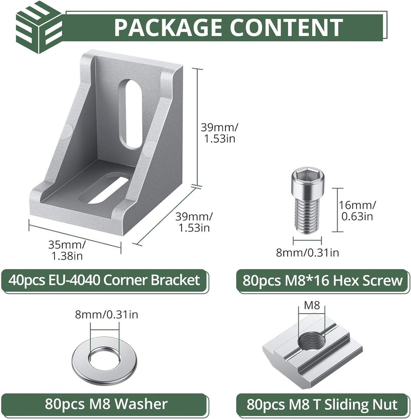 EYPINS 40x Befestigungsmaterial, Aluprofil 40x40 40x80 Nut 8 Aluminium Raster Streben Winkel Befesti