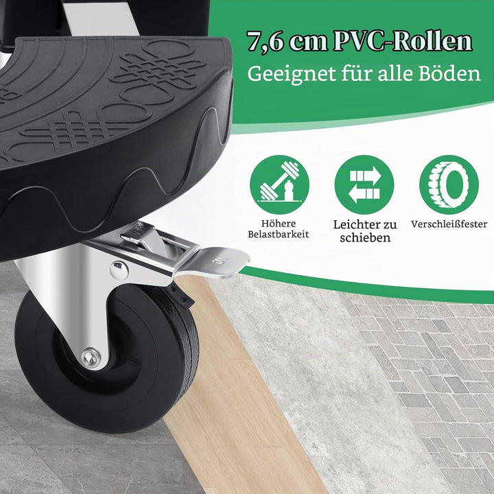 Pflanzenroller rund schwarz verstellbar 38CM-48CM, Schwerlast-Rollbrett Pflanzen mit 4 PE-Rollen und