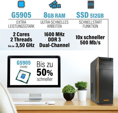GREED® Basic PC mit Intel Core i5 4590 - Schneller Rechner + Computer für Büro & Home Office mit 3,7