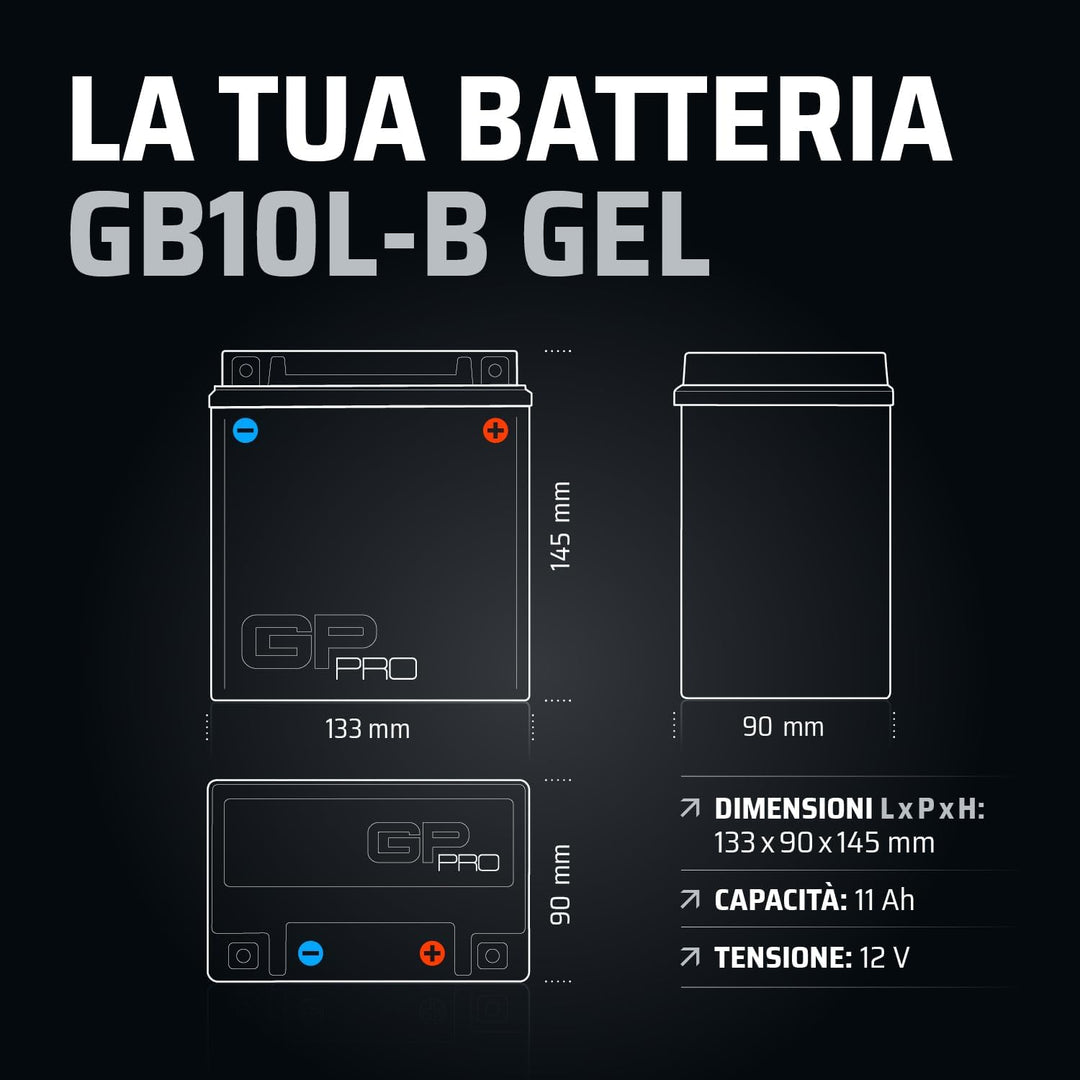 GP-PRO GB10L-B 12V 11Ah GEL-Batterie (Kompatibel mit YB10L-B / YB10L-B2) (Wartungsfrei &amp; Versiegelt)