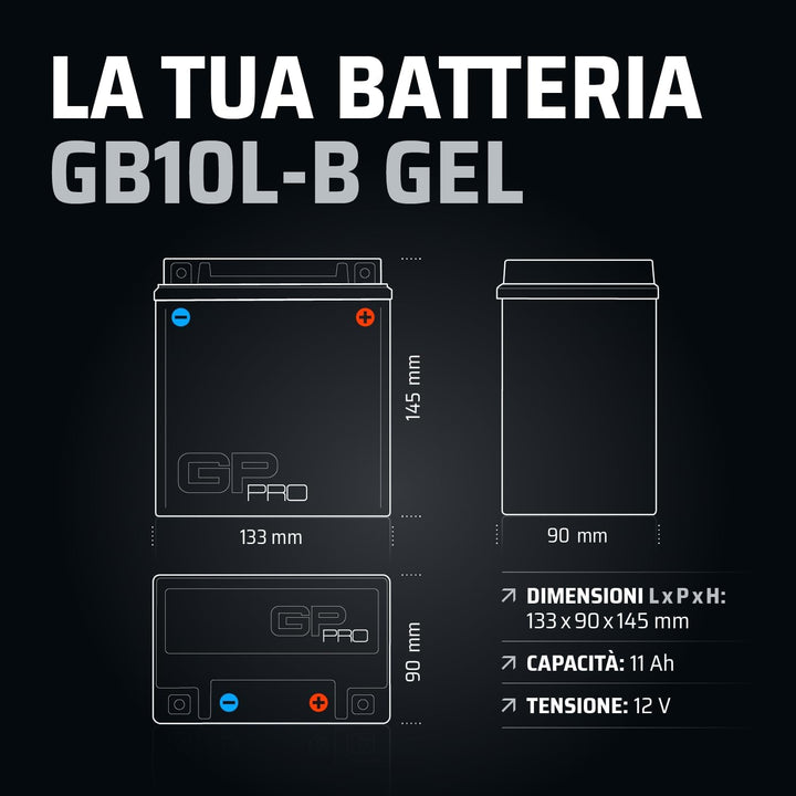 GP-PRO GB10L-B 12V 11Ah GEL-Batterie (Kompatibel mit YB10L-B / YB10L-B2) (Wartungsfrei &amp; Versiegelt)