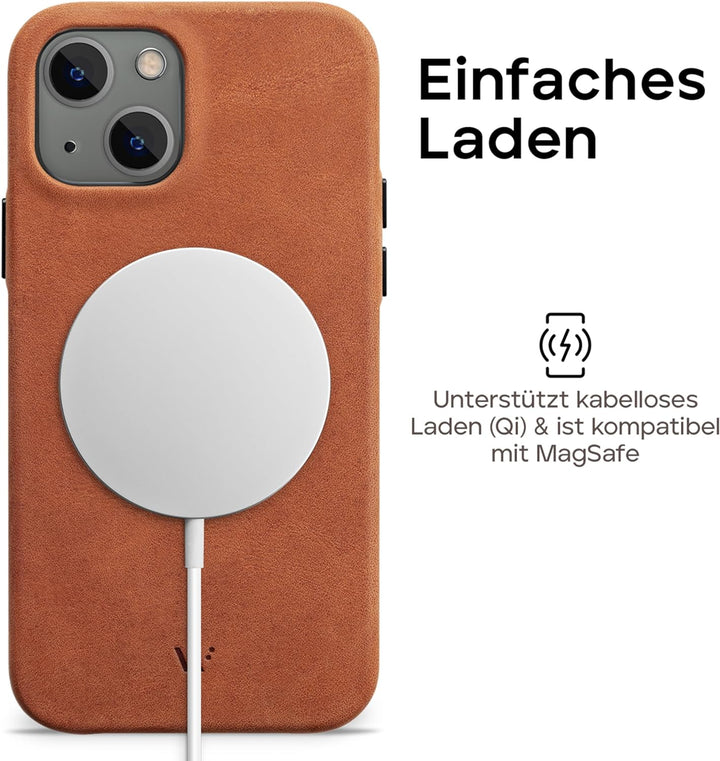 WIIUKA Hülle für iPhone 13, Deutsches Leder, Lederhülle extra Dünn, Premium Handyhülle, Case, Qi, Vi