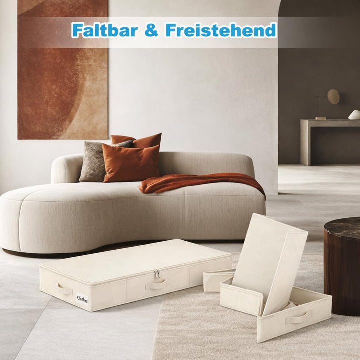 Unterbett Aufbewahrungsbox mit Deckel 12cm hoch, 2 Stück Faltbar Unterbettkommode, Waschbar Kleidera