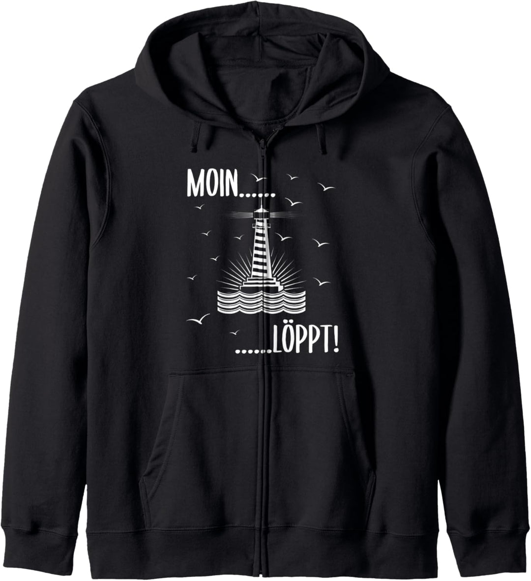 Leuchtturm und Möwen Nordsee Norddeutsch Ostsee Moin Löppt Kapuzenjacke