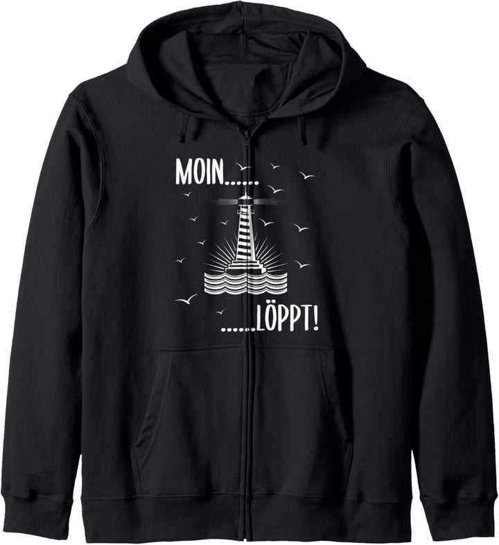 Leuchtturm und Möwen Nordsee Norddeutsch Ostsee Moin Löppt Kapuzenjacke