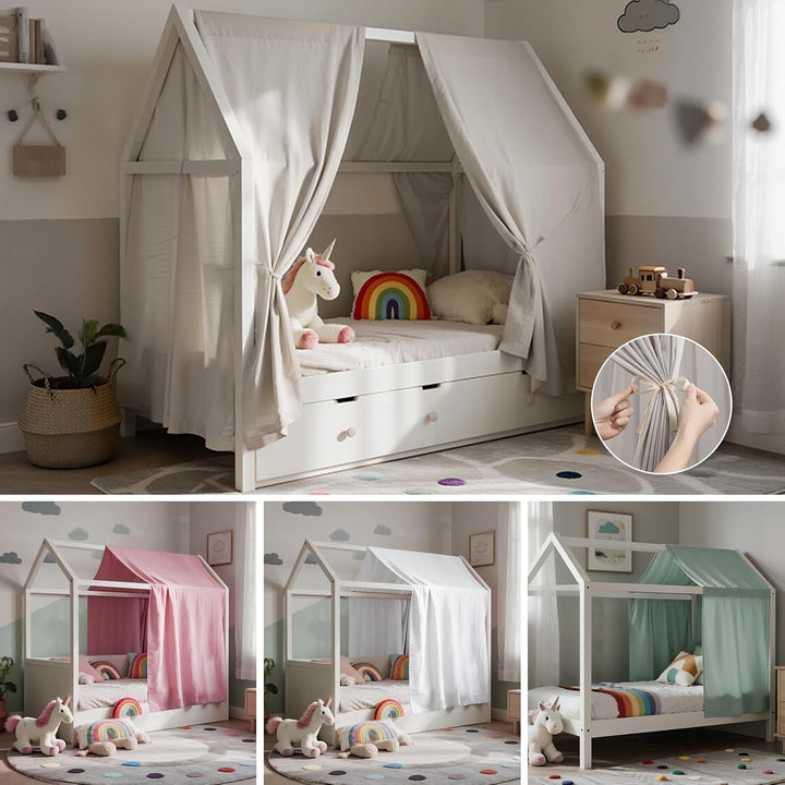 Hausbett Himmel, Betthimmel Hausbett Musselin mit 2 Stück Betthimmel, Stoffhimmel für Hausbetten Mäd