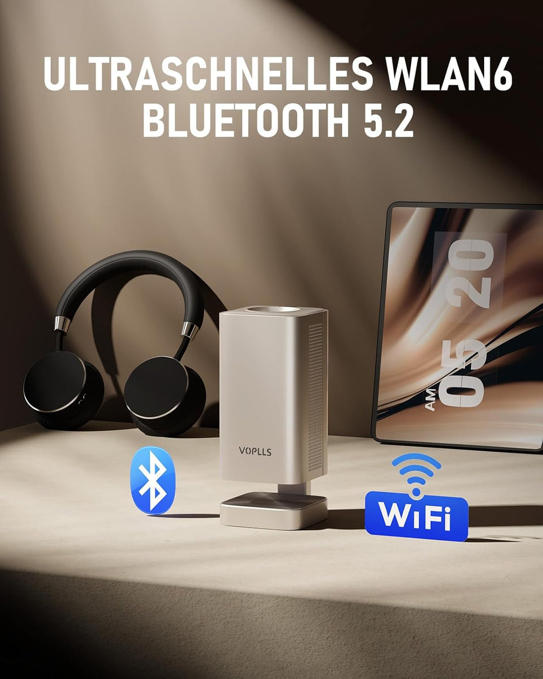 Smart Mini Beamer 4k [Kompatibel mit Netflix & Dolby Audio] VOPLLS TOF Autofokus/Trapezkorrektur Lum