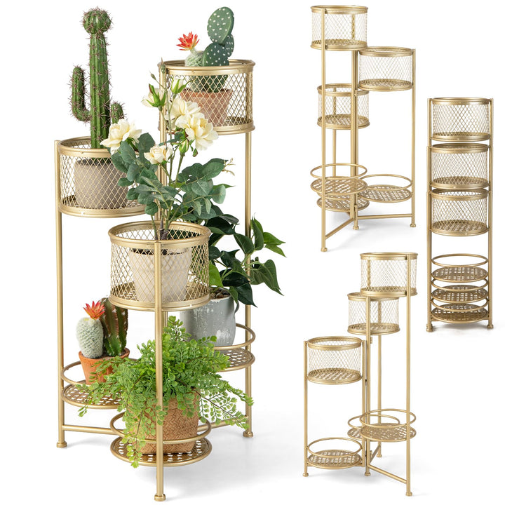 KOMFOTTEU 6 stöckiger Blumenständer, Pflanzenständer klappbar & drehbar, Pflanztopfhalter aus Metall