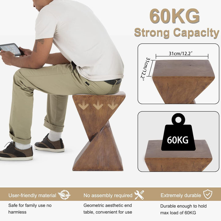 FATIVO Beistelltisch Holz Braun Vintage: Beistelltisch Klein 46cm Hoch Sofatisch Nachttisch Telefont