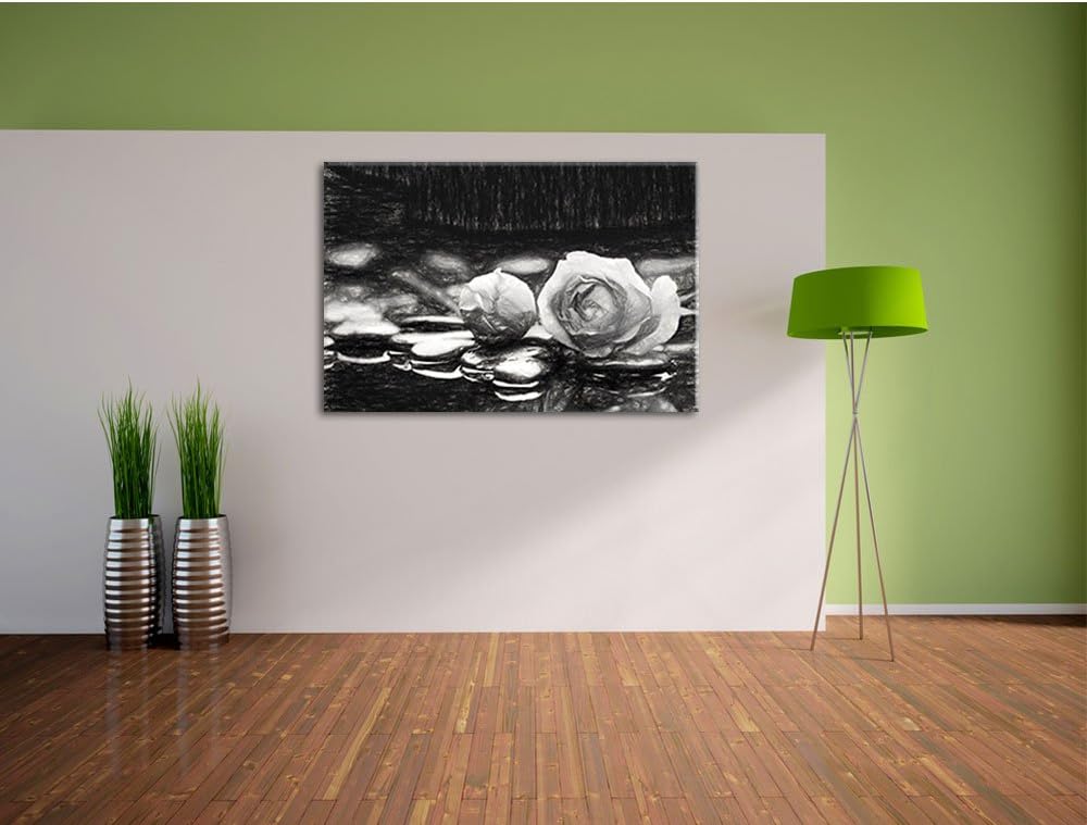 Pixxprint Rosen aus Zen-Steinen als Leinwandbild/Grösse: 100x70 cm/Wandbild/Kunstdruck/fertig bespan