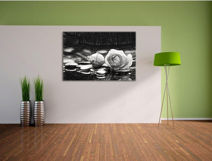 Pixxprint Rosen aus Zen-Steinen als Leinwandbild/Grösse: 100x70 cm/Wandbild/Kunstdruck/fertig bespan