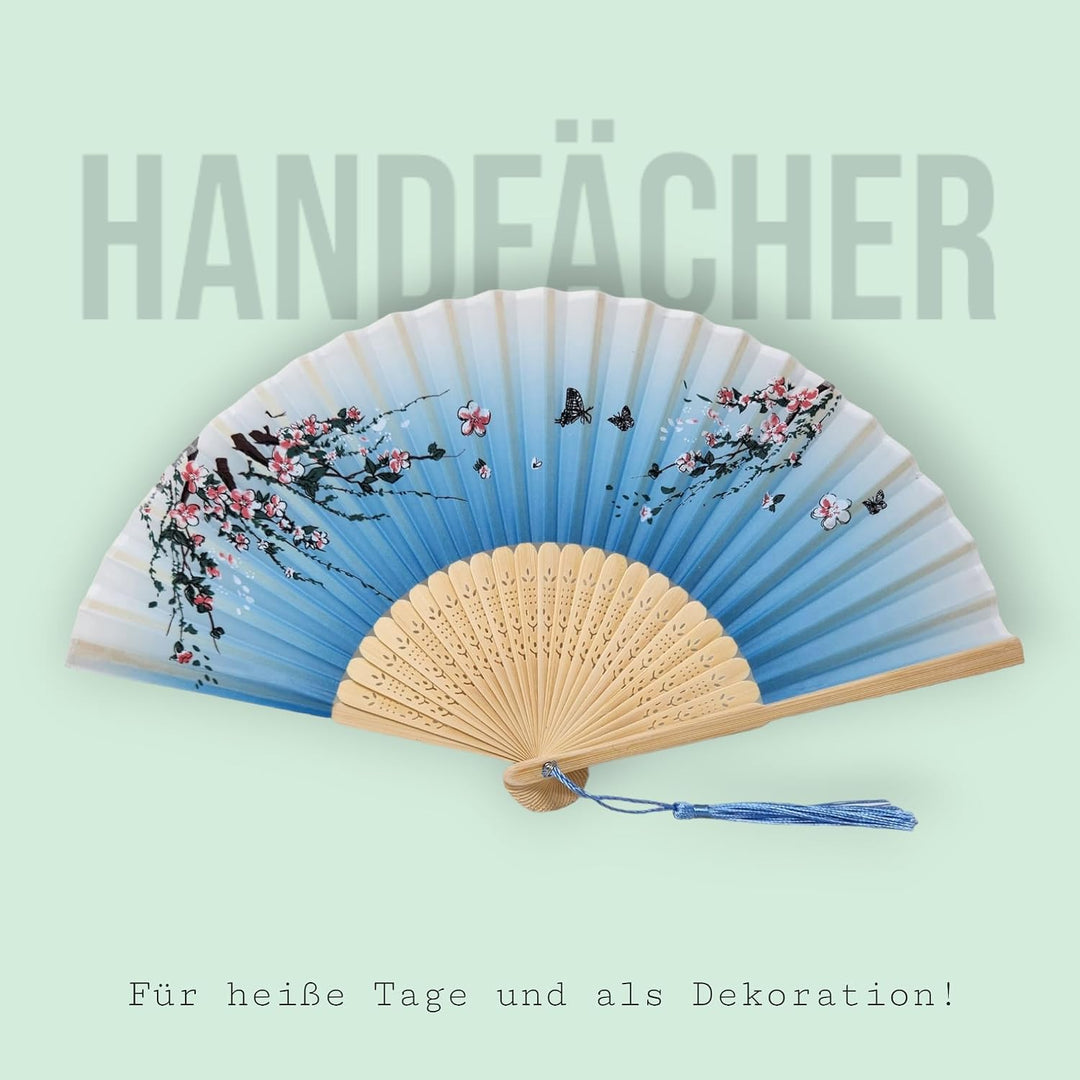 Starlet24 Faltbare Bambus Handfächer Faltfächer mit Quaste Fächer kompakt &amp; handlich als Wanddekorat