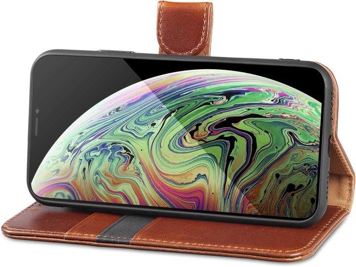 LENSUN Echtleder Hülle für iPhone XS, iPhone X Handyhülle [Echtes Leder][Magnetverschluss][RFID Schu