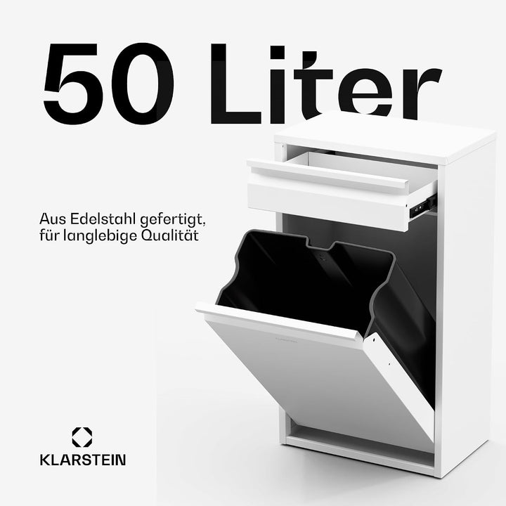 Klarstein Single-Compartment Mülleimer 50L - Edelstahl Abfalleimer Küche Mit Schublade, Wandmontage