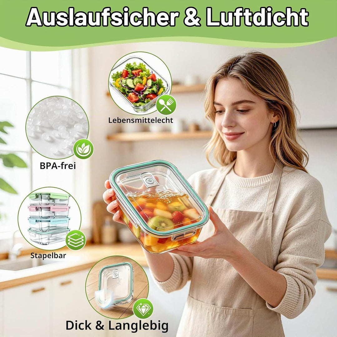 5 Stück Glasbehälter mit Deckel, 1040ml Meal Prep Boxen Glas, Glas Auflaufform für Airfryer Mikrowel