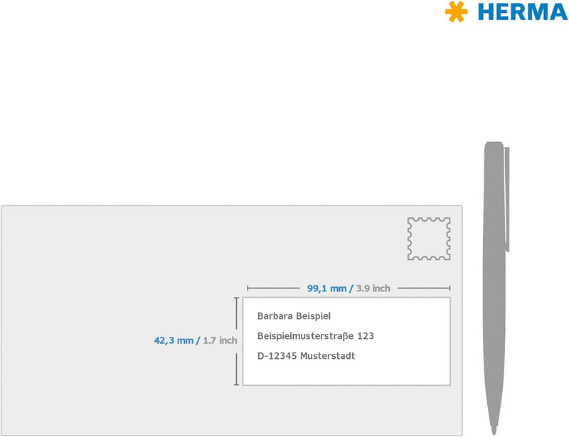 HERMA 10311 Universal Etiketten ablösbar, 100 Blatt, 99,1 x 42,3 mm, 12 Stück pro A4 Bogen, 1200 Auf