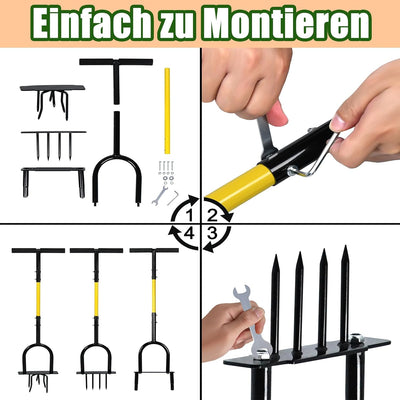 YRHome 3 in 1 Manueller Rasenbelüfter Rasenlüfter 98,5cm Aerifizierer für Rasen Multi Gartenkralle V