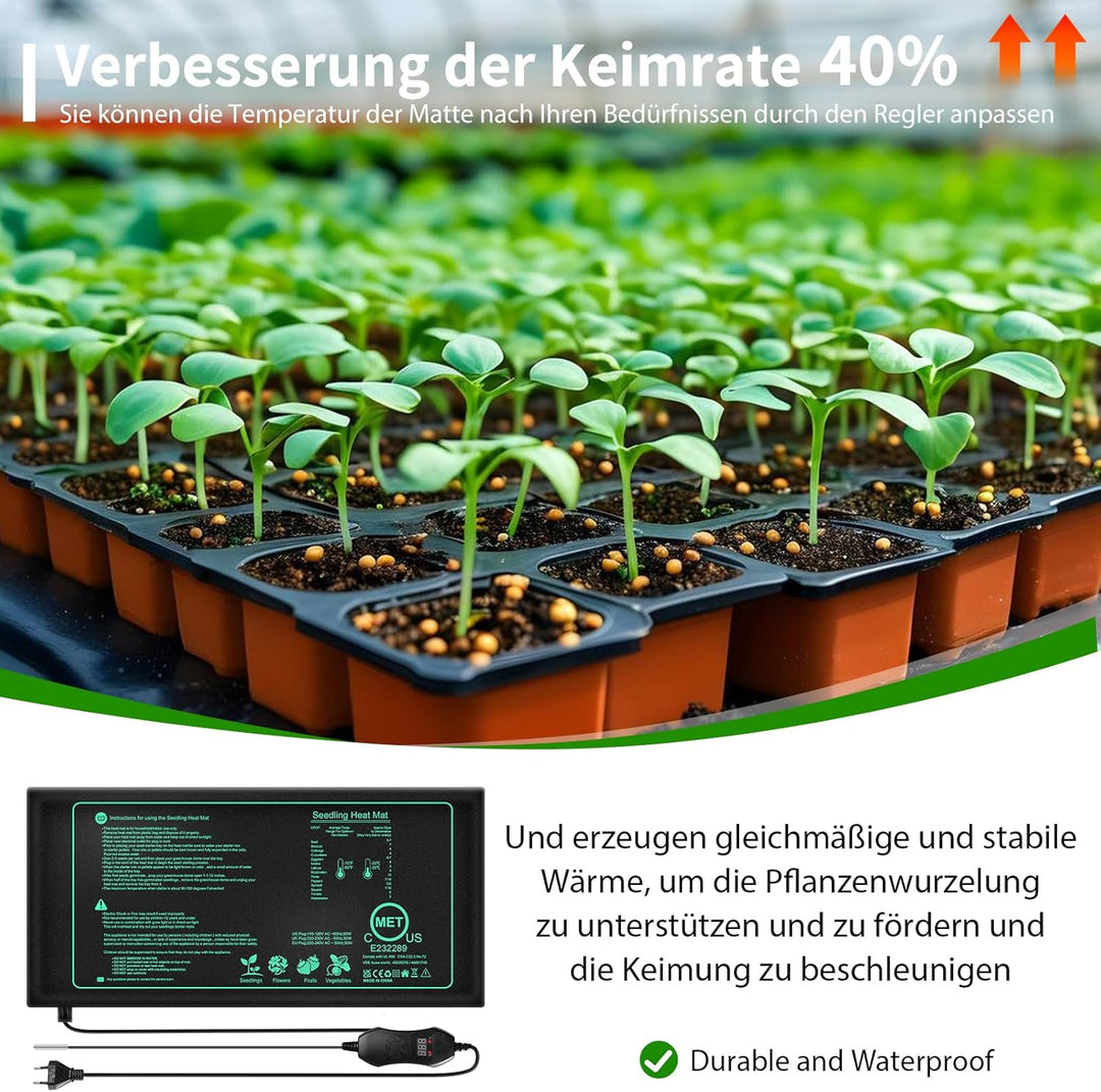 Heizmatte Wärmematte Pflanzen mit Thermostat, Mini Indoor Gewächshaus Heizkissen 25 x 52.5cm, Zimmer