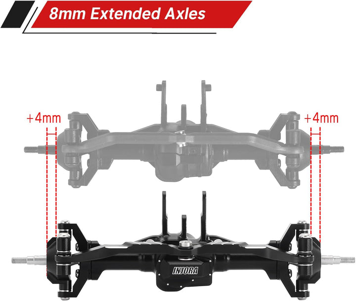 INJORA Vorder Hinter Achsen Set - +4mm Verlängerte Alu Komplett Achsen für TRX4M Upgrade 1/18 RC Cra