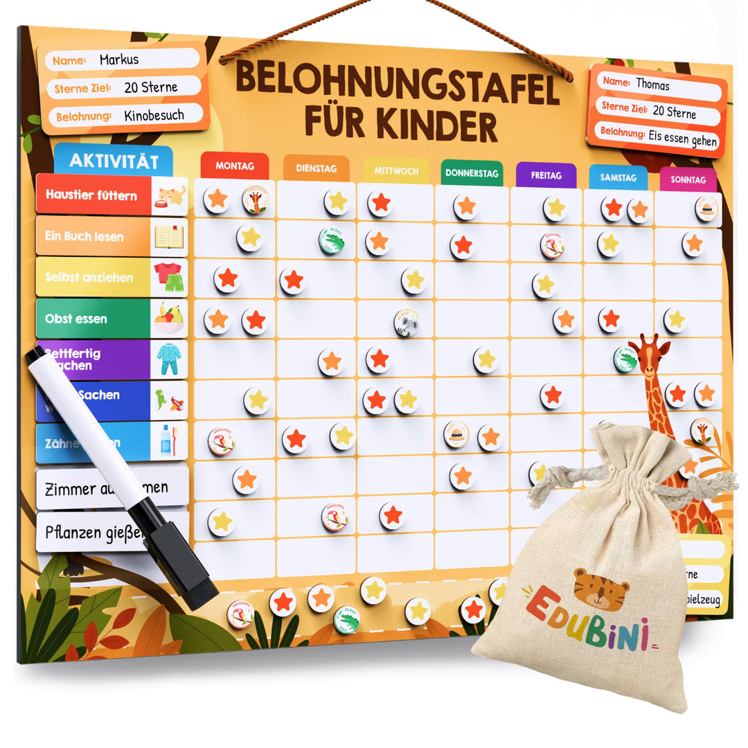 Edubini Belohnungstafel Kinder - [100 Aufgaben + 350 Magnete] - Belohnungssystem für Verantwortung -