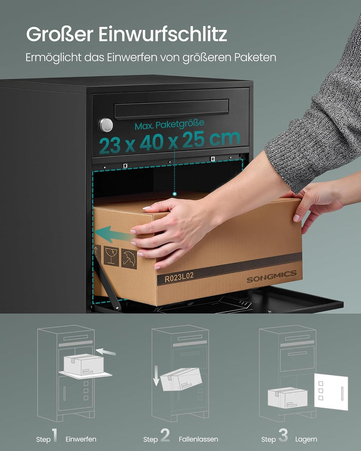 SONGMICS Paketbox, Paketbriefkasten, Briefkasten mit Paketfach, Paketkasten XXL, für Briefe, Pakete,