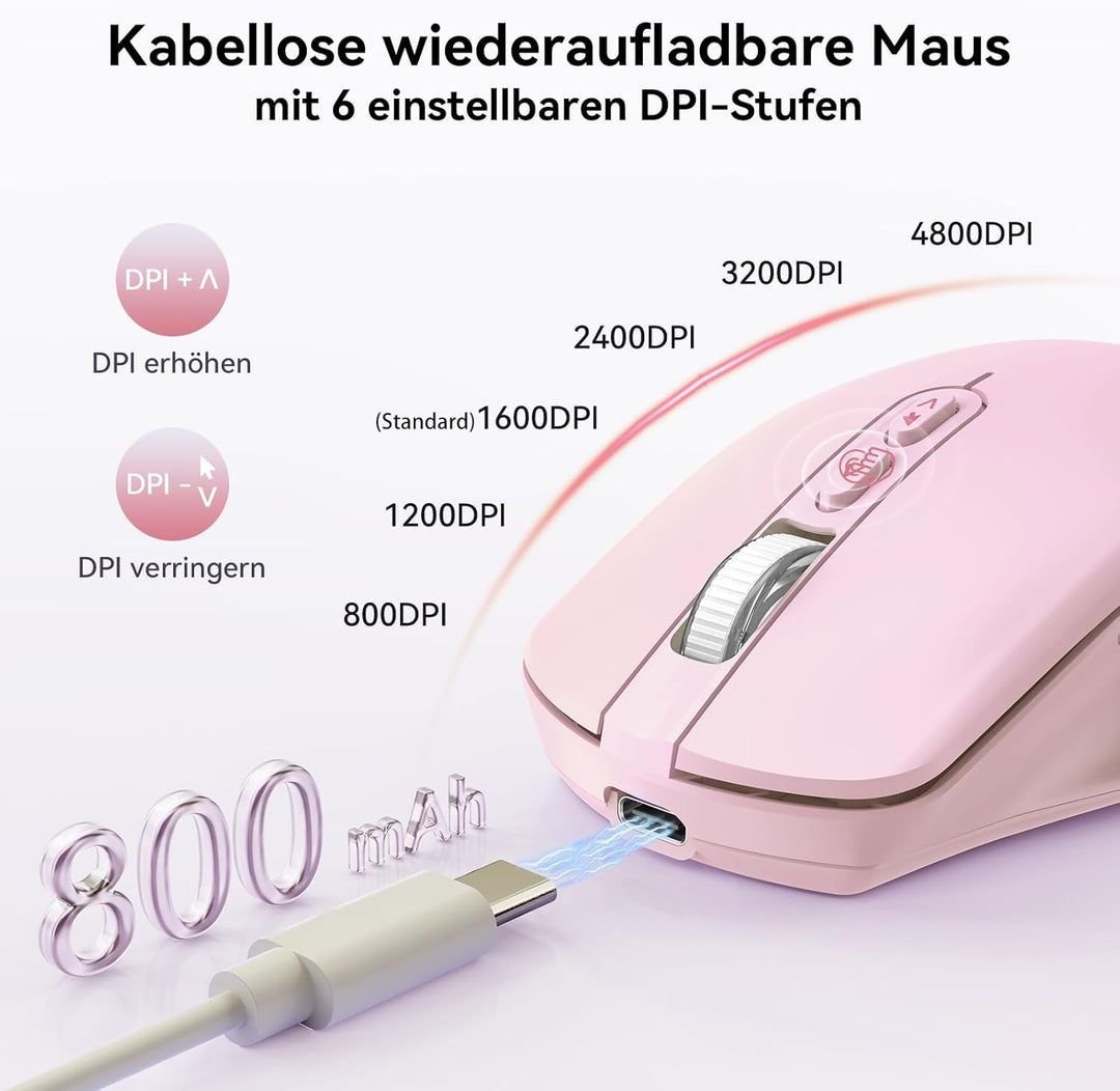TECKNET Kabellose Maus mit Jiggler, 4800 DPI Wiederaufladbar Ergonomische Maus, 6 DPI-Einstellungen
