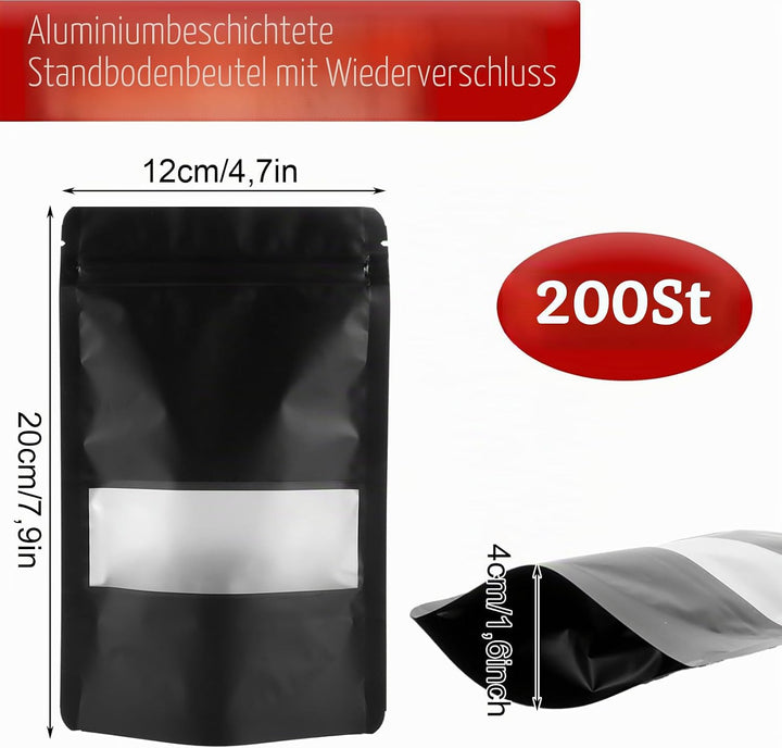 MIVIDE 200 Stück Wiederverschliessbare Mylar Beutel, 12 x 20 cm Zip Aluminium Folien Mylar Beutel, S