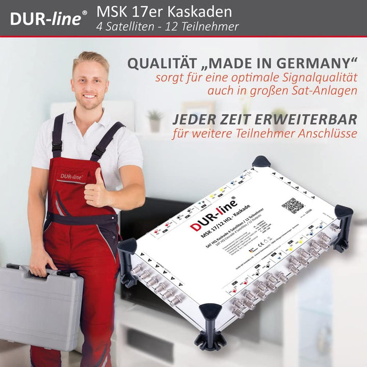 DUR-line MSK 17/12 HQ Multischalter-Kaskade - Für 4 Satelliten und 12 Teilnehmern/TV (erweiterbar) -