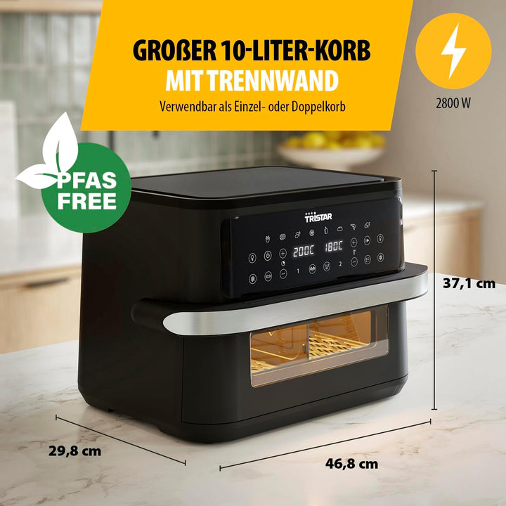 Tristar Dualzone Flex Heissluftfritteuse, 10 L Kapazität, 2800W, 8 Programme, Digitales Display, Ohn