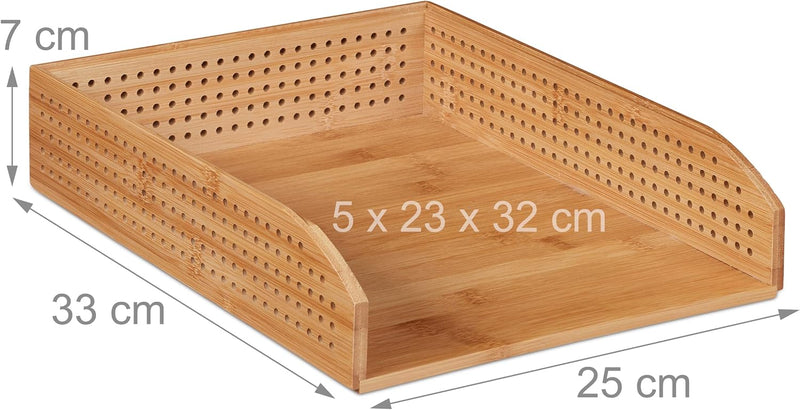 5 x Dokumentenablage Bambus, perforiert, stapelbar, A4, Schreibtischablage, Büro, Ablage HBT: ca 7 x